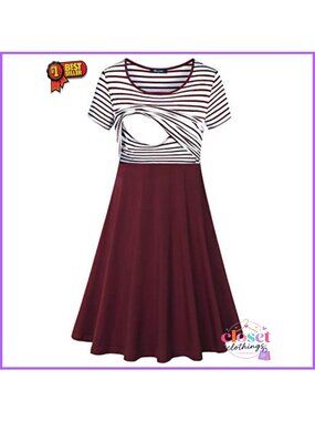 Nursing Maternity Dress Short Sleeve A-Line Floral Breastfeeding Summer Midi